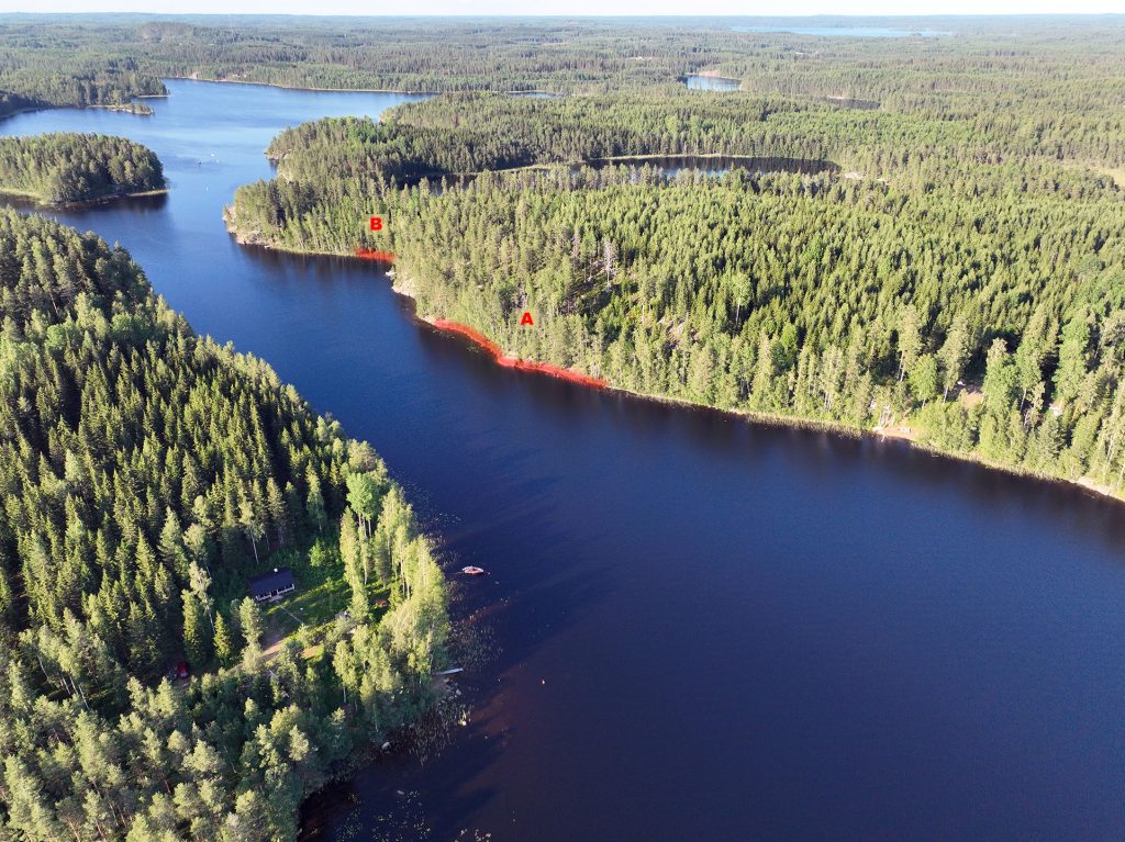 rantatontti Mikkeli Puulavesi ilmakuva tonteista, rantaviivoista ja Siliänsalmesta