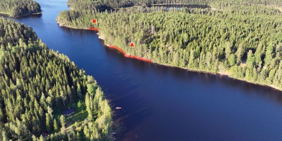 rantatontti Mikkeli Puulavesi ilmakuva tonteista, rantaviivoista ja Siliänsalmesta