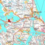 Maastokartta, jossa myytävän kohteen rajaus (punainen)