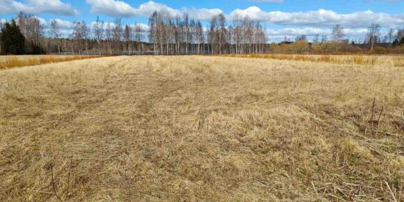 Tasainen viljelypelto ja tontin raja Karvian Uusiollilassa.