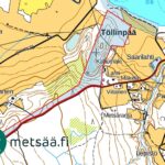 Maastokartta, johon Saarilahden noin 10,3 ha:n metsäinen määräala on rajattu punaisella