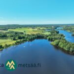 Dronekuva Kyrösjärven lahdenpohjukasta ja Saarilahden rantatonttien ympäristöstä Ikaalisissa