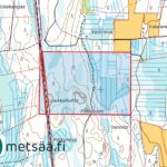 Maastokartta Kallio tilasta, rautatie menee tilan länsireunalla tilan poikki