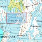 Hartusniemen myytävä pohjoinen metsäpalsta rajattuna maastokartalle.