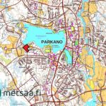 Myytävän kohteen sijainti Parkanon kartalla Kirkkojärven rannalla
